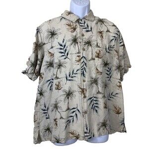 Batik Bay 100% Silk Button Up Shirt Men's Size L Hawaiian Topical Short Sleeve